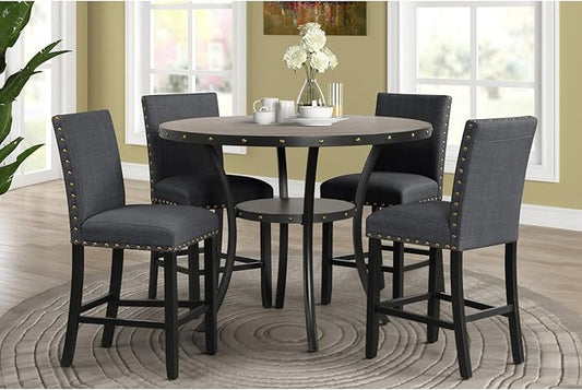 New Classic Furniture Crispin Solid Wood Round Counter Table, 48-Inch, Gray