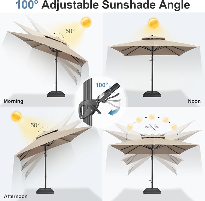 FLAME&SHADE 10x10 FT Cantilever Patio Umbrella - Aluminum Offset Umbrella with Tilt & 360-Degree Rotation, 3 Years Fade Resistance Fabric Large Patio Umbrella Outdoor for Deck Pool Garden - Taupe