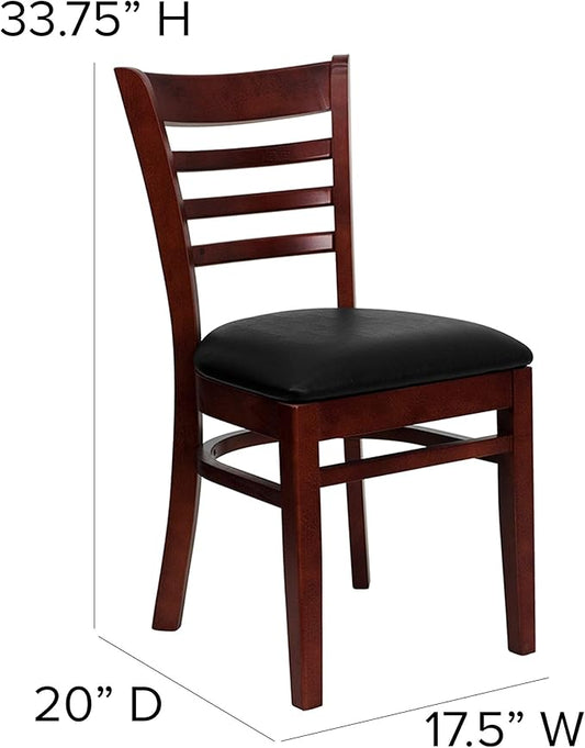 Flash Furniture HERCULES Series Ladder Back Mahogany Wood Restaurant Chair - Black Vinyl Seat