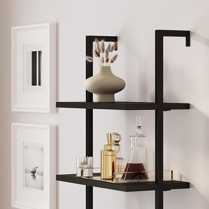 Nathan James Theo Modern Bookcase with Rattan Cabinet in Matte Black and Light Oak Finish with Matte Black Metal Frame for Living Room, Home Office Storage, Set of 2