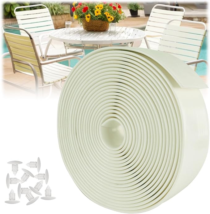 LukLoy 2" Wide 60ft Long Vinyl Straps for Patio Chairs Repair DIY + 60 Rivets, Replacement Straps for Lawn Chairs Patio Garden Balcony Outdoor Lounge Dining Furniture Repair, White