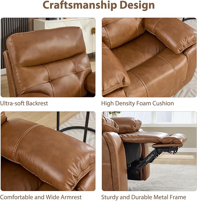 CANMOV Genuine Leather Power Recliner Sofa Set, Two Power Recliner Chair and Loveseat Set, 3 Pieces Leather Couch with Storage Console, USB Ports, Cup Holders for Living Room,Brown