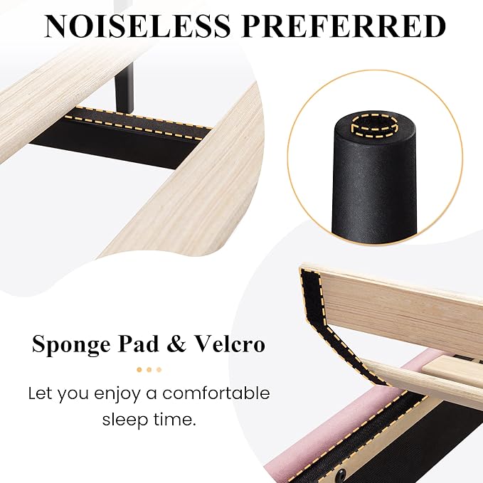 SHA CERLIN Full Upholstered Platform Bed Frame with Adjustable Headboard/Vertical Channel Tufted Velvet Fabric/Wooden Slats Support/Mattress Foundation/Box Spring Optional/Pink