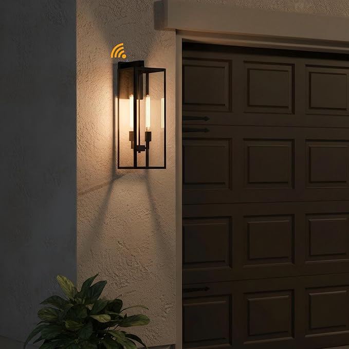 25 Inch Large Size Outdoor Wall Light Dusk to Dawn,2-Light Outdoor Porch Lanterns Extra Large 2-Bulb Outside Wall Sconce with Dusk to Dawn Sensor Outdoor Lighting for Garage Photocell Exterior Light