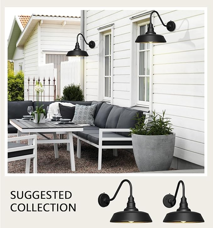 18 Inch Large Barn Light Outdoor Gooseneck Lights 2-Pack, Waterproof and Rust-Resistant Dusk to Dawn Barn Light for Patio, Porch, Farmhouse, Gooseneck Lighting…