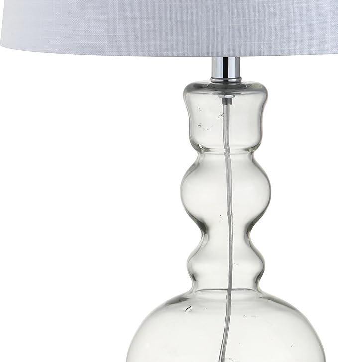 JONATHAN Y 28.5" Clear Glass Table Lamp Set of 2 for Living Room Bedroom Decor, Modern Bedside Lamps with White Linen Shade, LED Bulbs Included (JYL1061B-SET2)