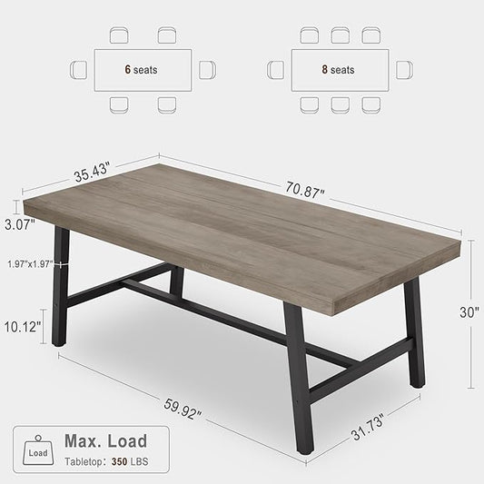 GarveeHome Industrial Dining Table for 6~8 People, 78.7 in Long Rectangle Dining Tables, Wooden Kitchen Table with Sturdy Metal Frame, Dinner Tables, Dining Room Table for Kitchen, Dining Room-Grey