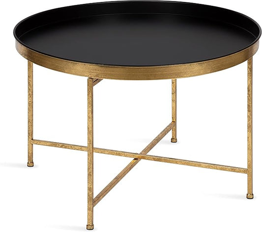 Kate and Laurel Celia Modern Round Coffee Table, 28 x 28 x 19, Black and Gold, Coffee Table for Living Room Decor, Storage, and Display