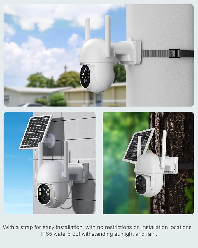 SANSCO No WiFi Cellular Security Camera, Built-in 4G LTE SIM Card & Lifetime Free Unlimited Data, 64G TF Card, 2K Color Night Vision, 360° Live View, Real-time Alerts, Solar Powered Wireless Outdoor