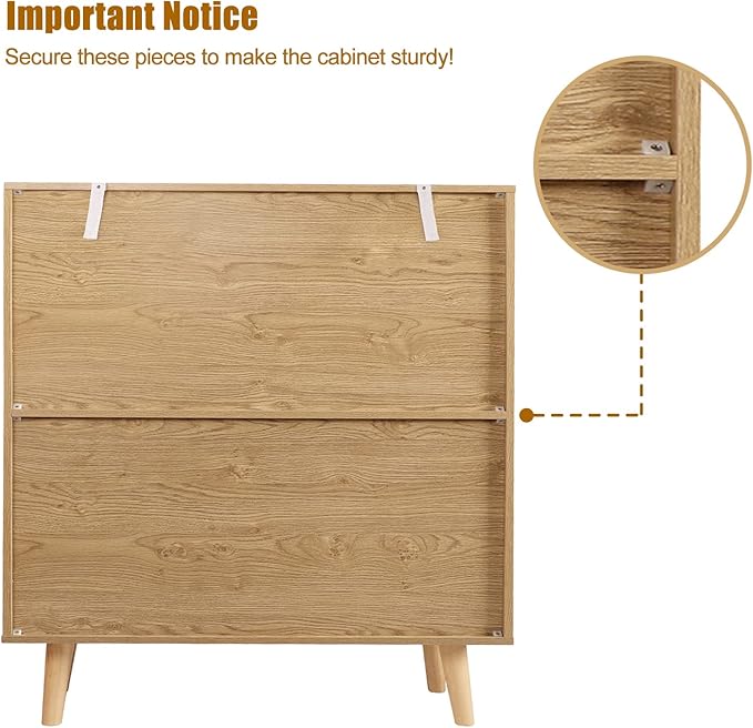 Anmytek 3 Drawer Dresser for Bedroom, Rattan Dresser Modern Wood Chest of Drawers with Spacious Storage for Bedroom Hallway Living Room, Rustic Oak, H0027