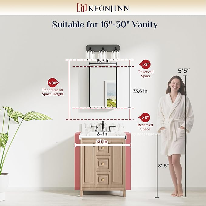 Keonjinn 16 x 24 Inch Black Bathroom Mirrors for Over Sink, Beveled Rectangle Framed Mirrors for Wall, Black Small Bathroom Vanity Mirror, Tempered Glass, Square Corner, Farmhouse Style