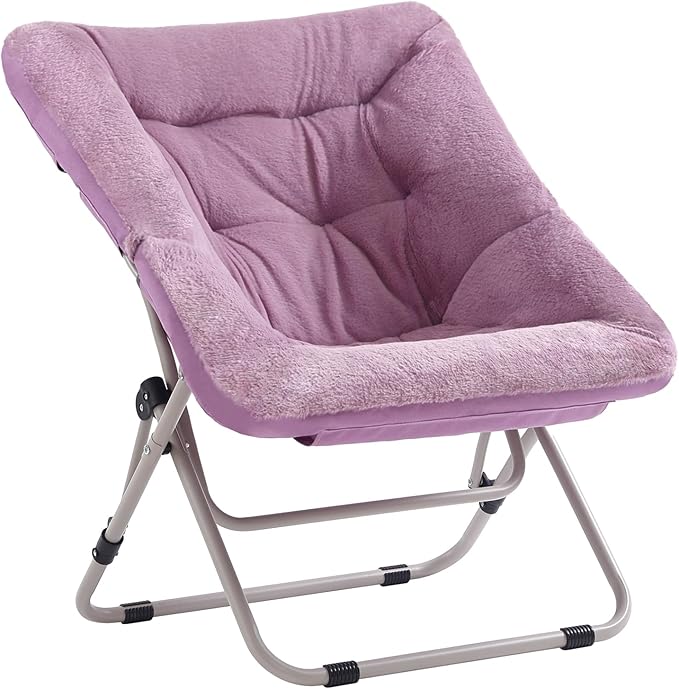 Tiita Comfy Folded Chair, Soft Faux Fur Oversized Folding Accent Chair, Lazy Chair for Teens Adults, Metal Frame Moon Chair for Bedroom, Living Room, Dorm Rooms