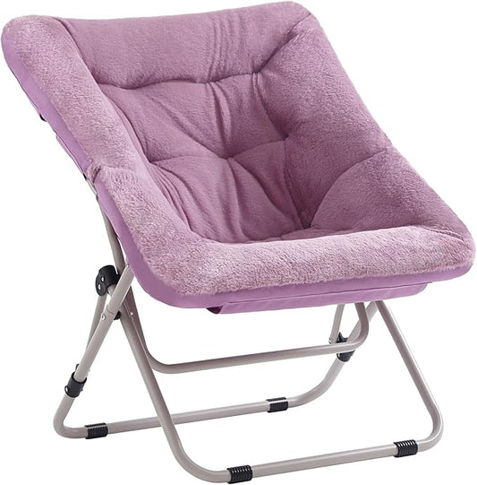 Tiita Comfy Folded Chair, Soft Faux Fur Oversized Folding Accent Chair, Lazy Chair for Teens Adults, Metal Frame Moon Chair for Bedroom, Living Room, Dorm Rooms