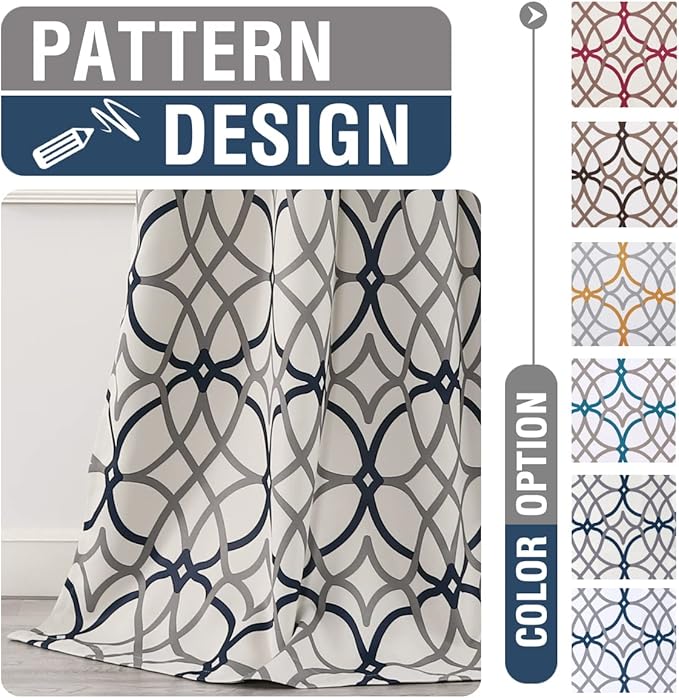 H.VERSAILTEX Blackout Curtains Printed Design 96 Inch Length 2 Panels Set Thermal Insulated Curtains for Bedroom Living Room Geometric Modern Grommet Window Drapes - Grey and Navy