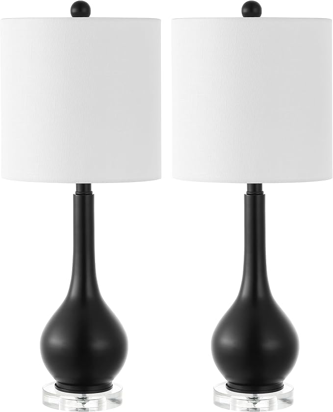 JONATHAN Y 25" Oil Rubbed Bronze Metal and Crystal Teardrop LED Table Lamp for Bedroom Living Room Bedside Nightstand, White Linen Drum Shade, LED Bulb Included, Set of 2 (JYL5010C-SET2)