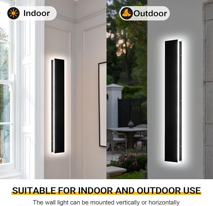 47.2in Outdoor Wall Light Exterior,AioTio Black Long LED Outdoor Wall Light Fixtures Wall Mount,Upgraded 4.72in Wide Dimmable IP65 Waterproof Modern Porch Lights Wall Sconce for Garage,Courtyard,Patio