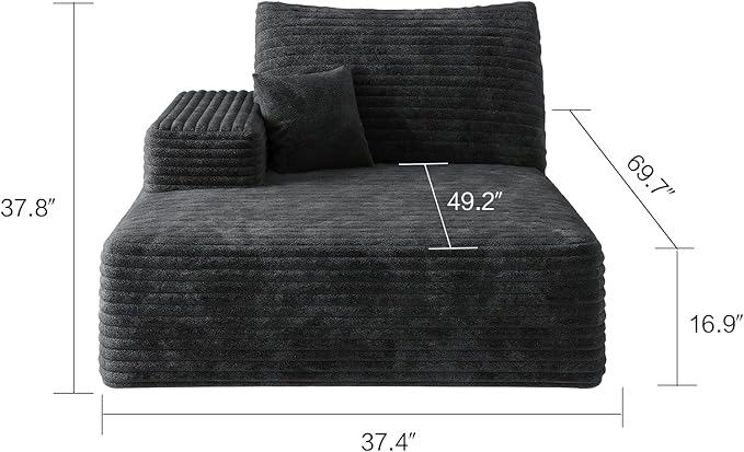 135" U Shaped Sectional Couch with Ottoman, Large Sectional Couches for Living Room, Plush Corduroy Convertible Sleeper Sofa, Compressed Foam Sofa in a Box No Assembly, Left Facing Chaise, Black