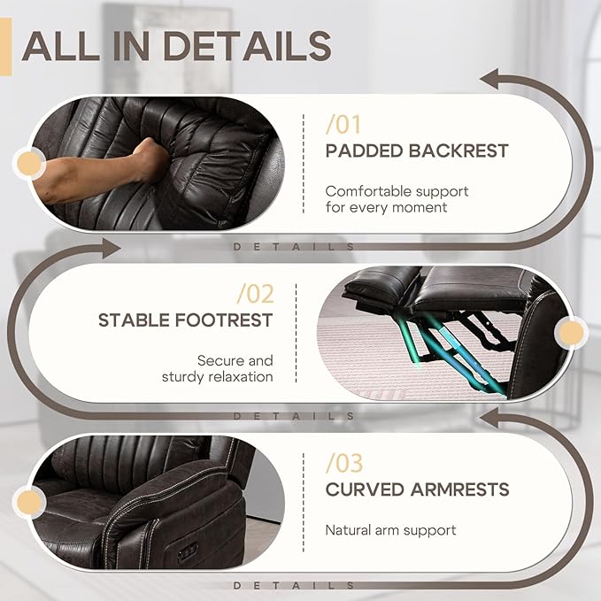 Zero Gravity Power Reclining Loveseat Sofa with Adjustable Headrests, Power Loveseat Recliner with Console, Electric 2-Seater Recliner Couch for Living Room (Foil Fabric, Charcoal Grey)
