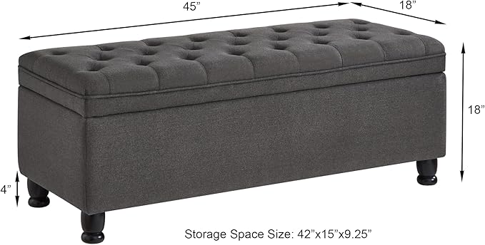 Upholstered Ottoman with Storage,Entryway Bench with Tufted Buttons and Spindle Wooden Legs for Living Room,Bedroom,Dark Gray