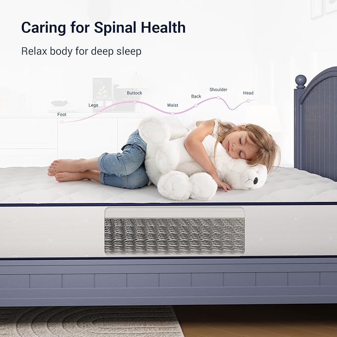 Avenco Twin Mattress, 8 Inch Twin Size Mattress for Kids with Individually Smarts Pocket Springs for Back Pain Relief, Hypoallergenic Fabric Colchones Box Spring No Need, Medium Plush