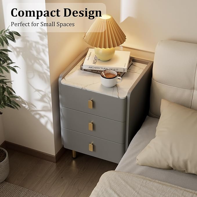 AQIMUELE Narrow Nightstand with Drawers, Narrow Side Table Leather, Small Bedside Tables for Bedroom. (Dark Gray)