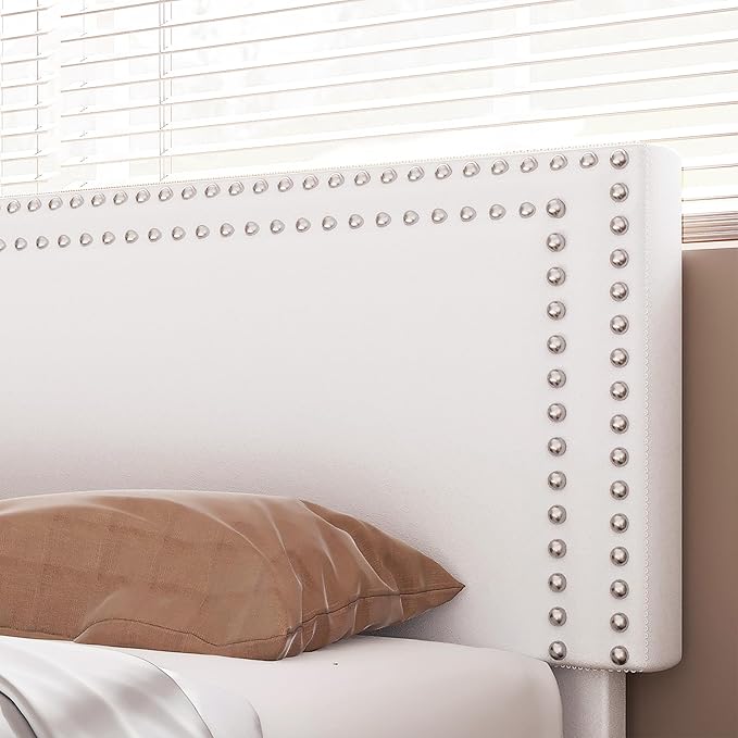 VECELO Full Size Bed Frame with Adjustable Upholstered Headboard, Wooden Slats Platform, Noise-Free Design, Easy Assembly