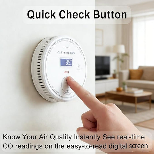 Smart WiFi Smoke & CO Detector with Mobile Alerts, 10-Year Built-in Battery, LED Indicator, 85dB Alarm for House