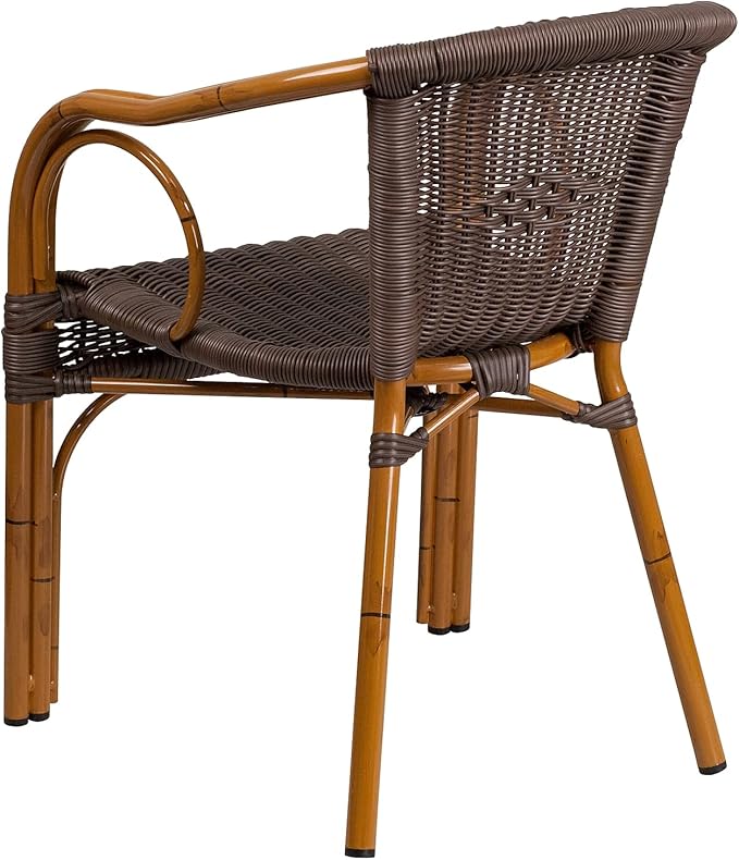 Flash Furniture 3 Pack Cadiz Series Dark Brown Rattan Restaurant Patio Chair with Red Bamboo-Aluminum Frame