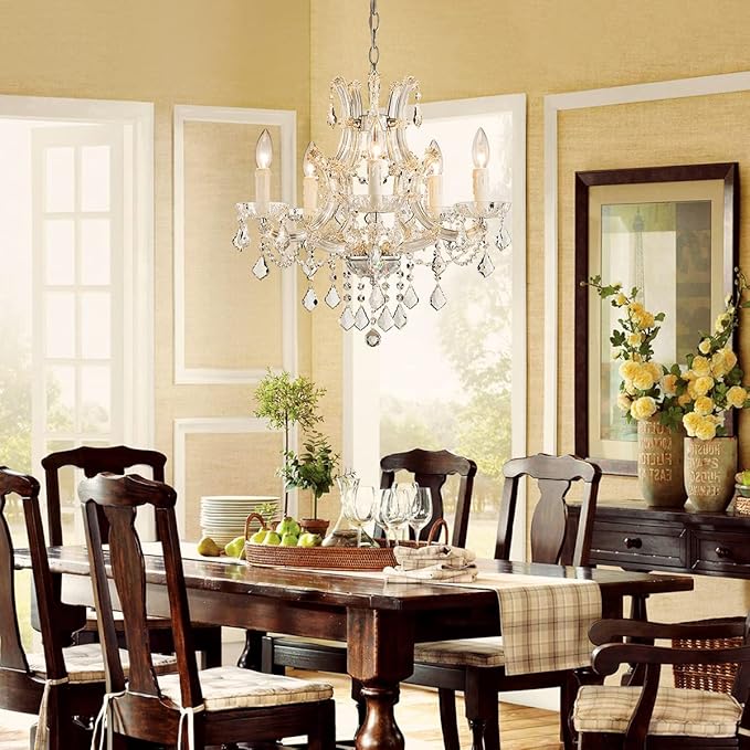 Saint Mossi 5 Light Crystal Maria Theresa Chandelier, Modern K9 Crystal Chandelier Lighting,Crystal Pendant Lighting Fixture for Dining Room,Bedroom,Living Room,H22 x W20 with Adjustable Chain