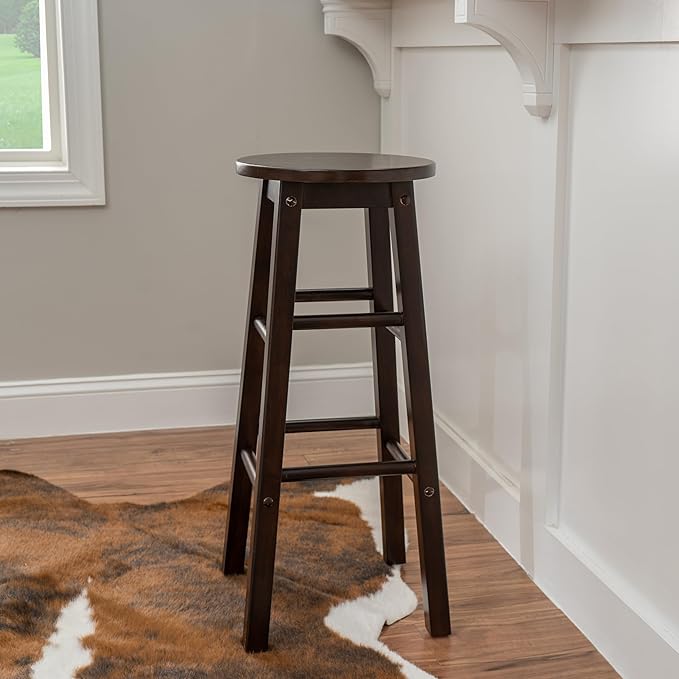 Linon Zeke Walnut Solid Wood Backless Round Barstool with 29 inch Seat Height
