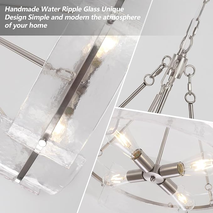 22" Modern Chandelier, Brushed Nickel Glass Chandelier, Large Round Chandelier for Dining Room, Foyer, Bedroom, Hallway, Entryway