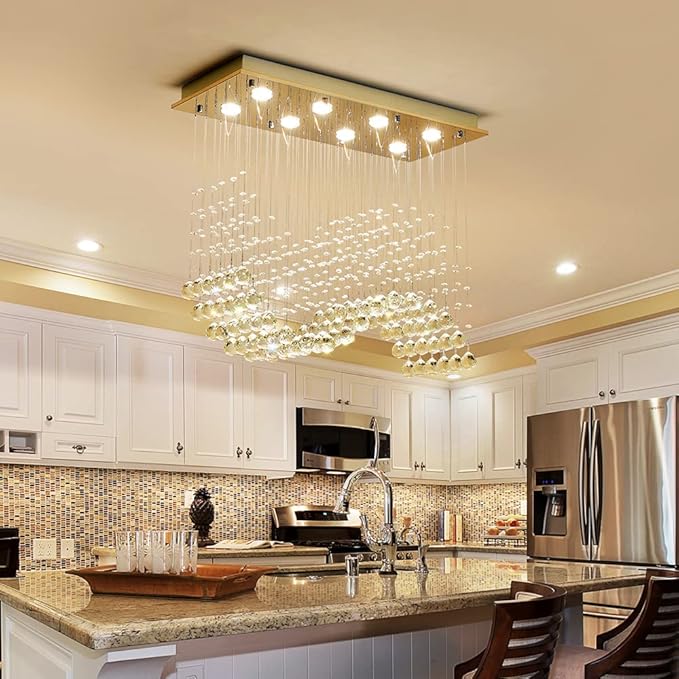 Saint Mossi 8-Lights Modern K9 Crystal Chandelier Light Fixture, Perfect Raindrop Chandelier for Bedroom,Living Room,Dining Room, L30 x W12 x H26, Clear Crystal & Chrome Canopy