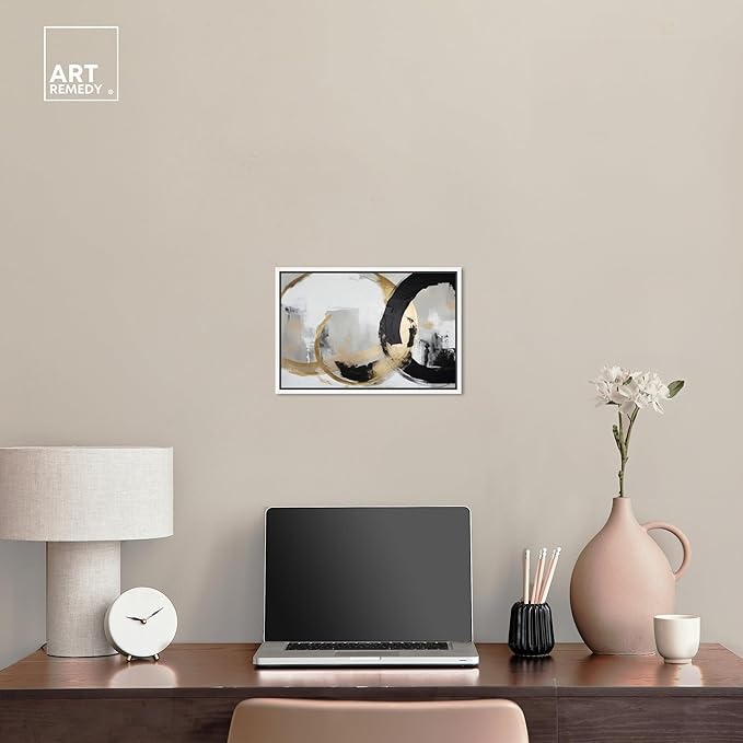 Art Remedy Another Dimension Canvas Modern Black White Abstract Wall Art, White Frame, 15" x 10"