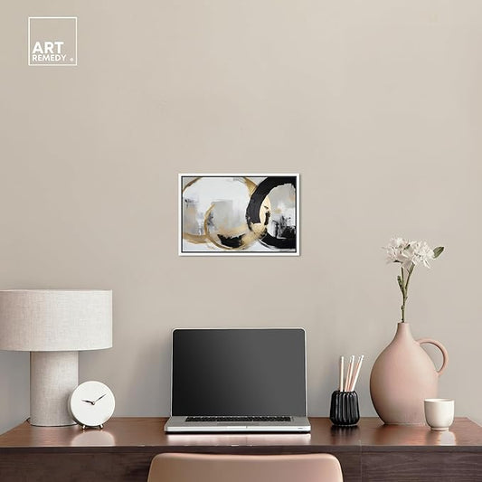 Art Remedy Another Dimension Canvas Modern Black White Abstract Wall Art, White Frame, 15" x 10"