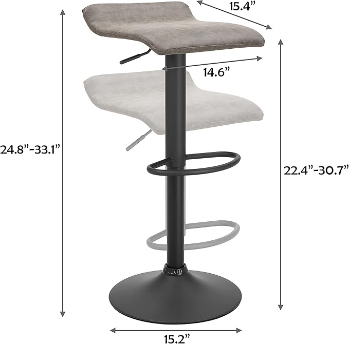 Finnhomy Bar Stools Set of 2 Counter Height, Swivel Barstools with Footrest and Backless, Height Adjustable Rustic Bar stools for Kitchen, Vintage Leather, Retro Grey
