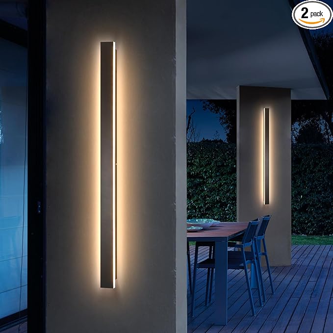 Modern Outdoor Wall Light, 47inch 2pack Exterior Lighting Fixture Wall Mount,Black IP65 Waterproof Porch Lights Wall Sconce,3000K Long LED Linear Outside Lighting for Garage, House,Front Door