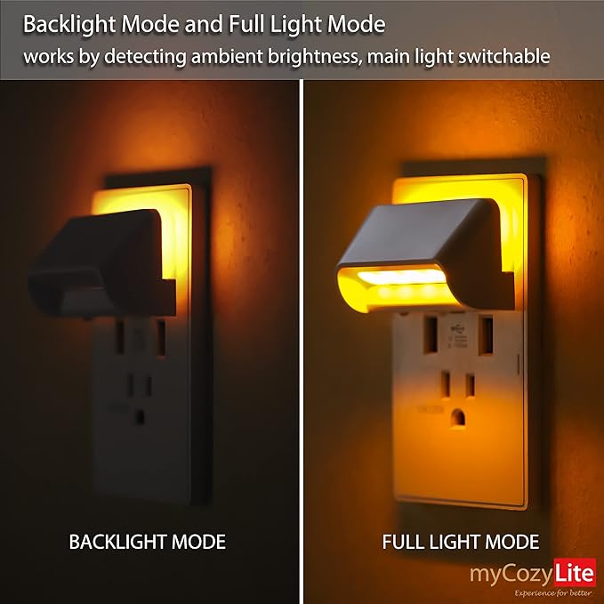 myCozyLite Amber Night Light Plug in, Dual Light Modes Adjustable, Dusk to Dawn Sensor, Automatic ON Off, 2 Pack Night Lights Plug into Wall for Bedroom, Bathroom, Kitchen, Hallway, Stairway