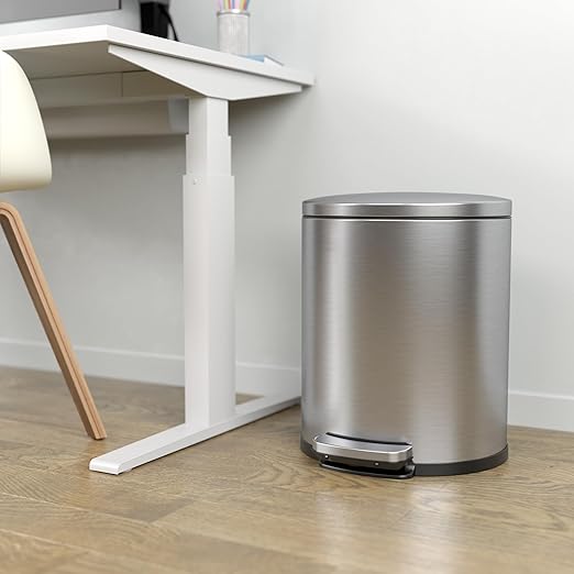 iTouchless SoftStep 5.3 Gallon Bathroom Trash Can with Odor Filter & Removable Inner Bucket, Stainless Steel, 20 Liter Space-Saving Semi-Round Step Pedal Garbage Bin for Bedroom, Home Office Cubicle