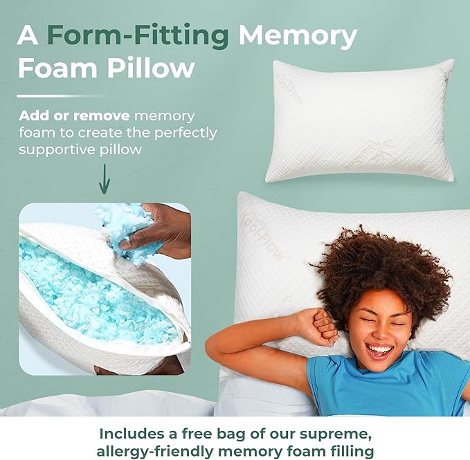 Snuggle-Pedic King Size Shredded Memory Foam Sleeping Pillow - Cooling Supportive Neck & Spine Alignment for Side Sleepers, Maternity Relief, Posture Correction & Dorm Use - USA Quality