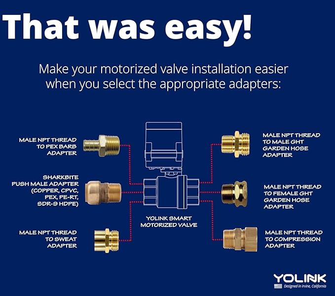 YoLink 1/2" Commercial Grade Smart Motorized Stainless Steel Ball Valve LoRa Wireless Up to 1/4-Mile Open Air Range Battery-Powered, IFTTT, Alexa, Home Assistant