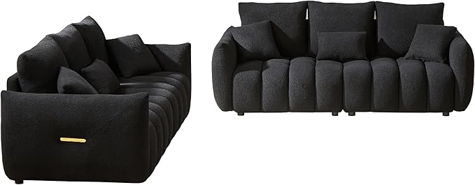 2 Pieses Modern Sofa Sets Luxury Teddy Upholstered Golden Element Accents Armrests Tufted Sofa&Couch Include 3 Seater Couches and 12 Pillows for Living Room, Bedroom, Apartment and Office Furniture