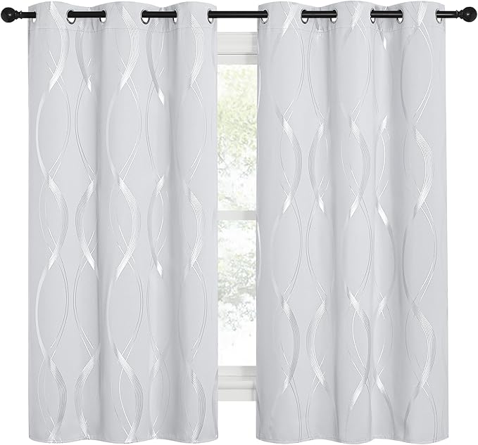 NICETOWN Greyish White Room Darkening Curtain Panels - Window Treatment Thermal Insulated Grommet Room Darkening Curtains/Panels/Drapes for Bedroom (2 Panels, 34 by 63)
