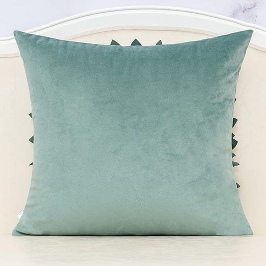 Alerfa 3D Flower Handmade Throw Pillow Cover Decorative Green Velvet Pillowcase Cushion Cover with Hidden Zipper for Couch Bed Living Room Home Decor 20 x 20 Inches