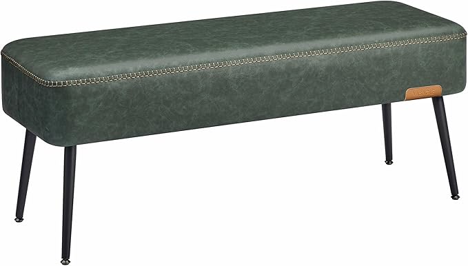 VASAGLE EKHO Collection - Bench for Entryway Bedroom, Synthetic Leather with Stitching, Ottoman Bench with Steel Legs, Living Dining Room, Mid-Century Modern, Loads 660 lb, Forest Green ULOM076C01