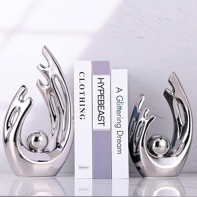 XMGZQ Silver Home Decor Accent,Mid Century Modern Decor Dining Table Decorations,Silver Abstract Ceramic Statue and Sculpture for Center Pieces Decor for Table,Bookshelf Tv Stand Decorative Objects