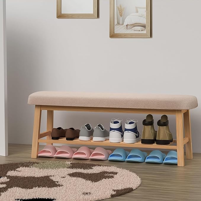 Entryway Bench, 45 Inches Long Shoe Bench, Storage Bench with Shelf for Hallway, Living Room, Mudroom, Bedroom