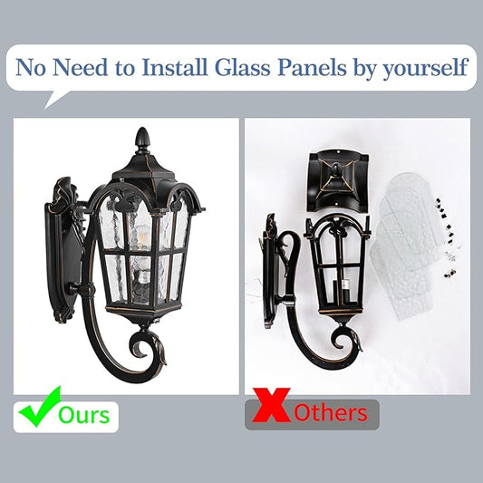 Black Roman Outdoor Light Fixture, 17.7"H Dusk to Dawn Outdoor Lighting Wall Light, Waterproof Outside Porch Light Wall Sconce, Exterior Wall Lantern Lamp with Water Glass for Garage Porch Doorway