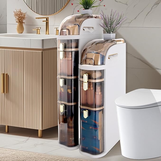 Slim Bathroom Storage Cabinet,Waterproof Narrow Bathroom Drawers,Suitable for Small Spaces,Ideal for Bathrooms, Living Rooms,Toilet,Kitchen or Bedrooms (3-Tiers)