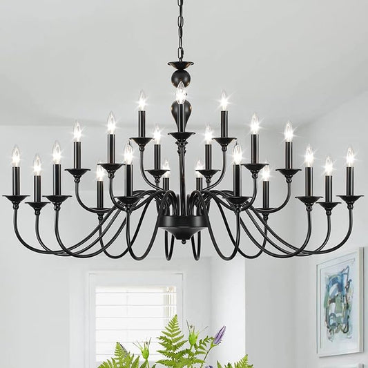 Black Chandelier 21 Light, Large Farmhouse Chandeliers for Dining Room Light Fixtures Over Table, 3 Tier Industrial Candle Hanging Lighting Fixture for Living Room Foyer Staircase Restaurant Villa