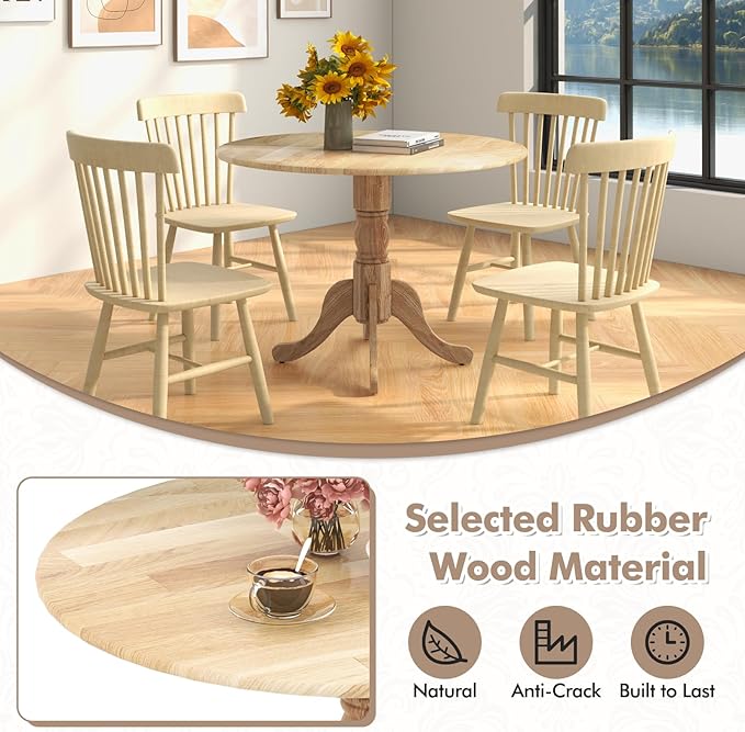 Giantex 39-Inches Round Dining Table for 4 with Legs, 220 Lbs Capacity, Rubber Wood Kitchen Table for Dinette, Dining Room, Living Room, Restaurant, Dinner (Natural)